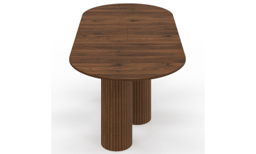 Table à manger extensible Albane 160-200cm 3 pieds pylône effet noyer