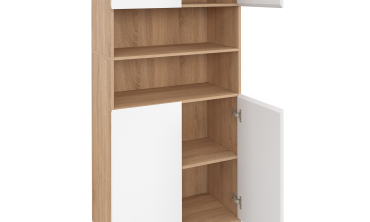 Armoire salle de bain Tom effet hêtre 4 portes blanches