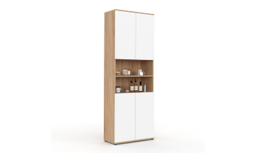 Armoire salle de bain Tom effet hêtre 4 portes blanches