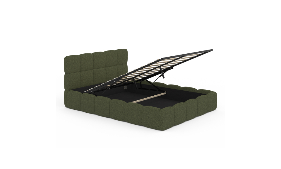 Lit coffre Bubble 140x190cm bouclette vert kaki