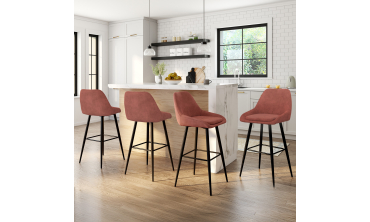 Tabourets de bar Olivia assise velours terracotta pieds métal - lot de 4