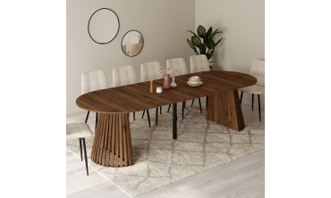 Table à manger ronde extensible Camélia Ø110-300cm effet noyer