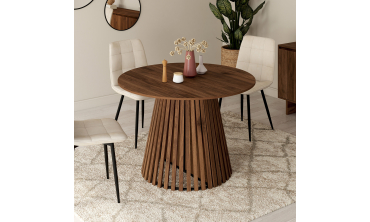 Table à manger ronde extensible Camélia Ø110-300cm effet noyer