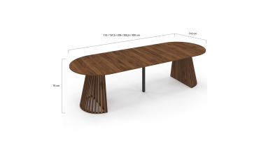 Table à manger ronde extensible Camélia Ø110-300cm effet noyer