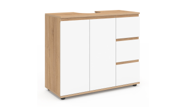 Meuble sous vasque Tom effet hêtre placards blancs