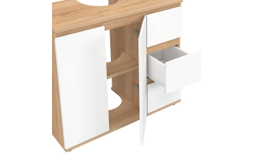 Meuble sous vasque Tom effet hêtre placards blancs