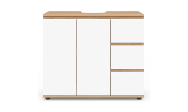 Meuble sous vasque Tom effet hêtre placards blancs