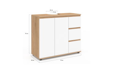 Meuble sous vasque Tom effet hêtre placards blancs