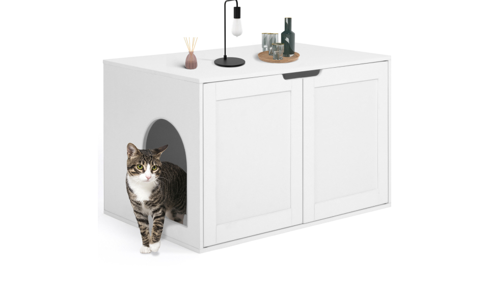 Maison de toilette pour chat blanche litière intégrée