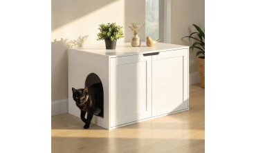 Maison de toilette pour chat blanche litière intégrée