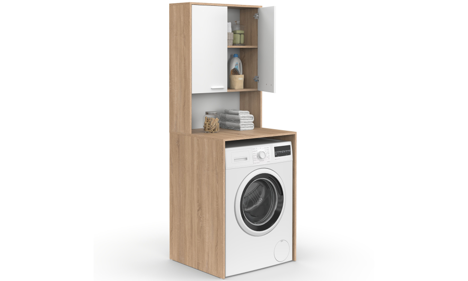 Meuble dessus machine à laver Will blanc et bois