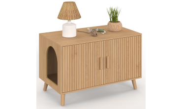 Maison de toilette lattes pour chat litière intégrée