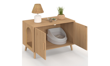 Maison de toilette lattes pour chat litière intégrée