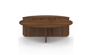 Tables basses rondes asymétriques effet bois noyer