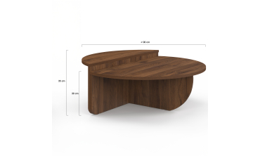 Tables basses rondes asymétriques effet bois noyer