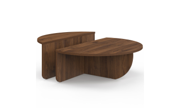 Tables basses rondes asymétriques effet bois noyer