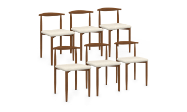 Chaises Adam tissu beige pieds effet bois noyer - lot de 6