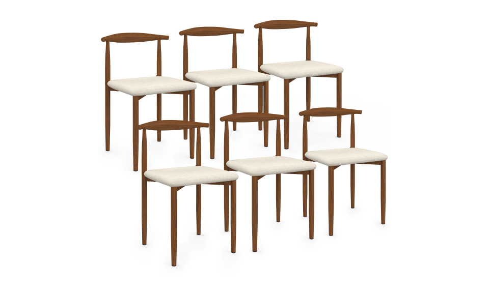 Chaises Adam tissu beige pieds effet bois noyer - lot de 6