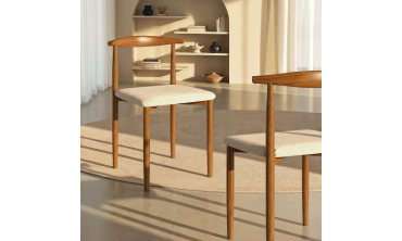 Chaises Adam tissu beige pieds effet bois noyer - lot de 6