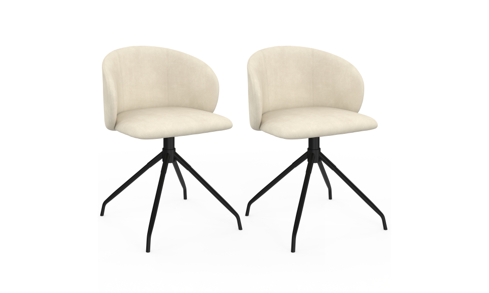 Chaises Léona pivotantes velours crème pieds métal - lot de 2