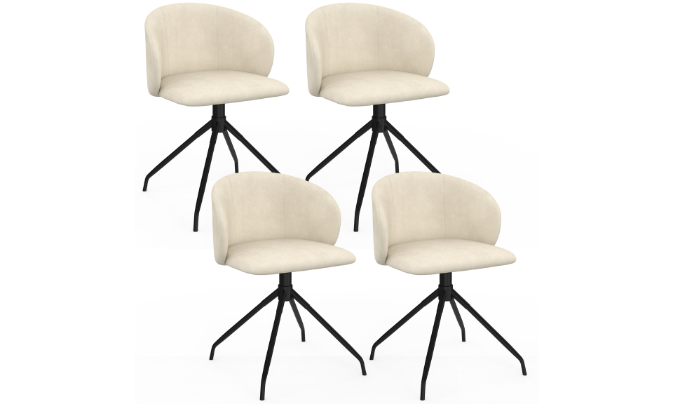 Chaises Léona pivotantes velours crème pieds métal - lot de 4