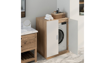 Meuble machine à laver Will effet hêtre 2 portes blanches