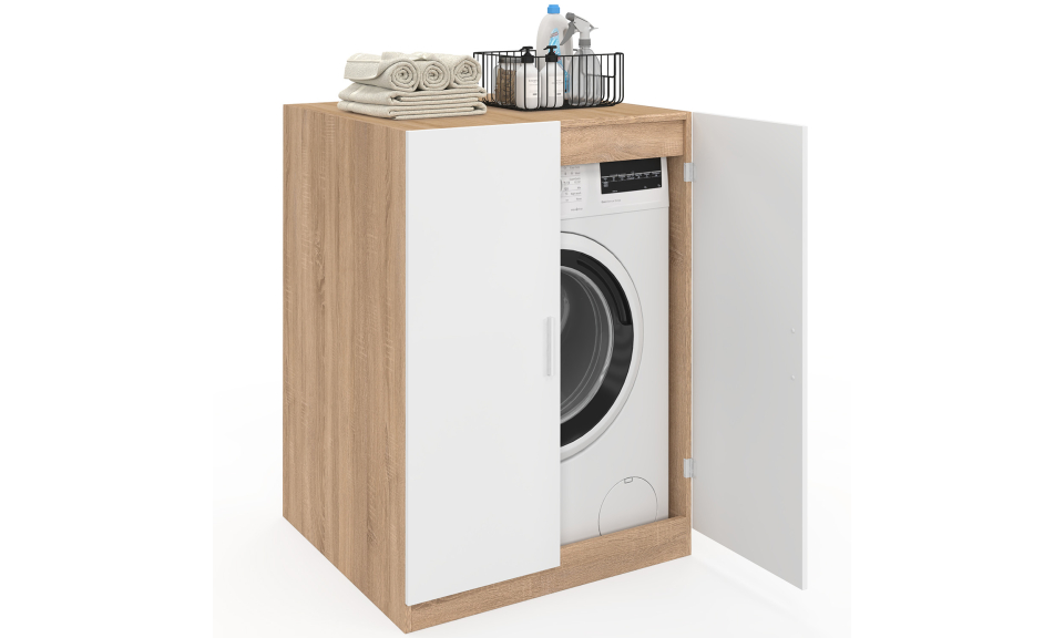 Meuble machine à laver Will effet hêtre 2 portes blanches