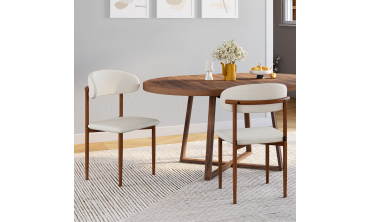 Chaises Callisto tissu beige pieds effet noyer - lot de 6