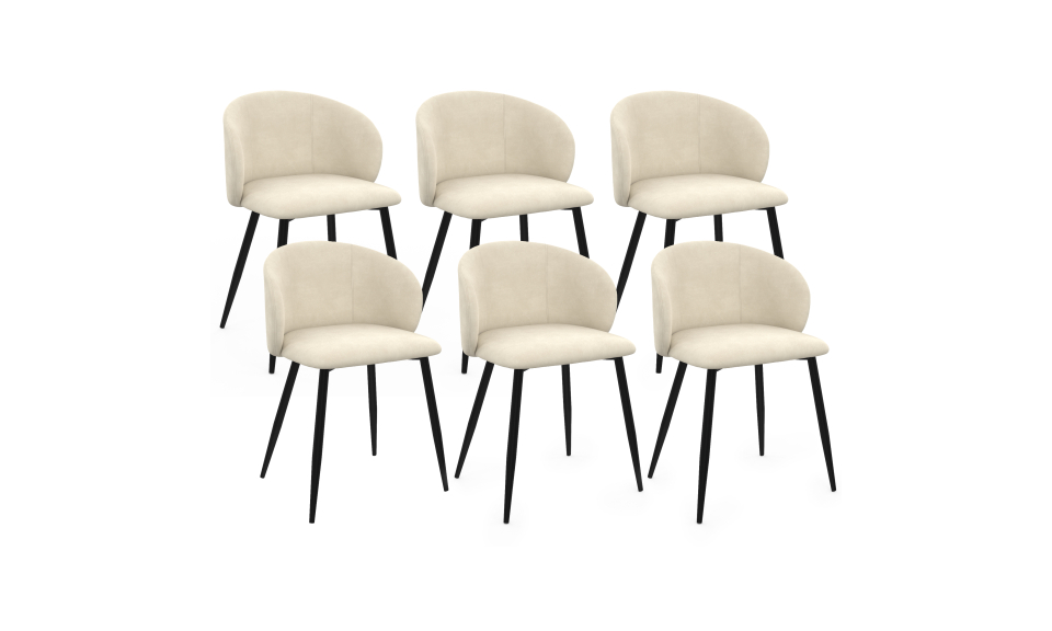 Chaises Léona velours crème pieds métal noirs - lot de 6