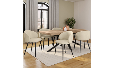 Chaises Léona velours crème pieds métal noirs - lot de 6