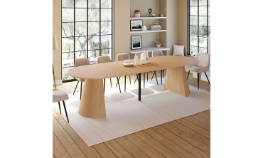 Table à manger ronde extensible Elvis effet hêtre Ø110-300cm