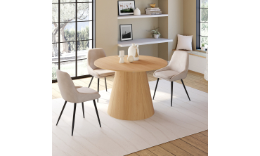 Table à manger ronde extensible Elvis effet hêtre Ø110-300cm