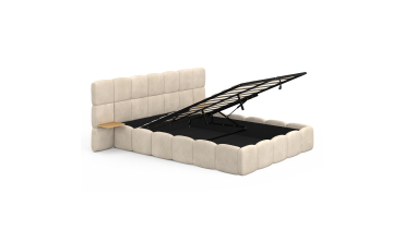 Lit coffre Bubble 140x190cm velours beige chevets intégrés