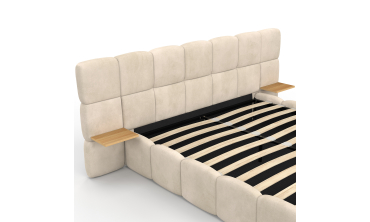 Lit coffre Bubble 140x190cm velours beige chevets intégrés