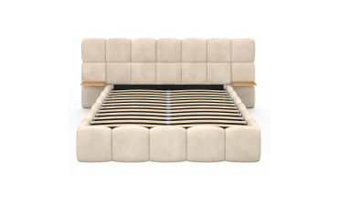 Lit coffre Bubble 140x190cm velours beige chevets intégrés