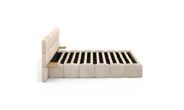Lit coffre Bubble 140x190cm velours beige chevets intégrés