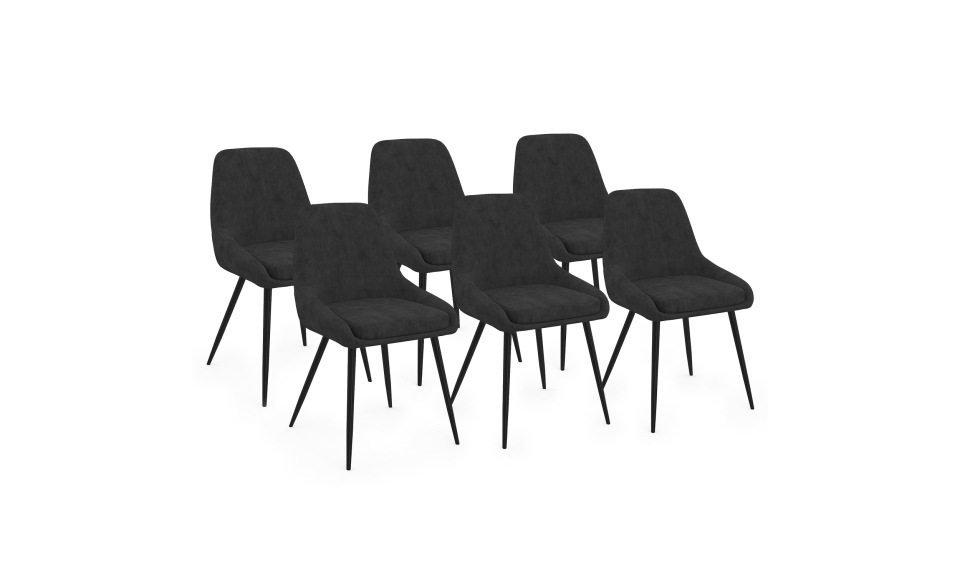 Chaises Olivia velours noir pieds métal noirs - lot de 6