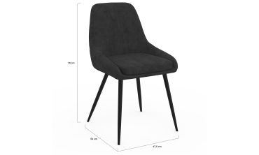 Chaises Olivia velours noir pieds métal noirs - lot de 6