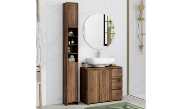 Colonne salle de bain Tom effet noyer 2 portes 4 niches