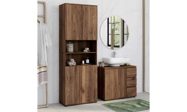 Armoire salle de bain Tom effet noyer 4 portes