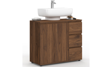Meuble sous vasque Tom effet noyer placards et tiroirs