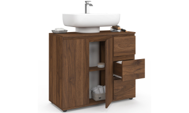 Meuble sous vasque Tom effet noyer placards et tiroirs