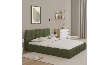 Lit coffre Bubble 160x200cm bouclette vert kaki