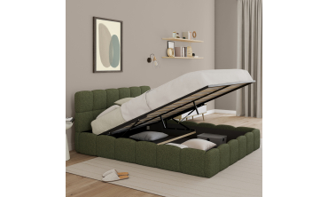 Lit coffre Bubble 160x200cm bouclette vert kaki