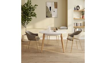 Table à manger ronde extensible Stacy bois et blanc Ø110-150cm