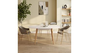 Table à manger ronde extensible Stacy bois et blanc Ø110-150cm