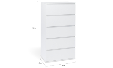 Commode Tom 5 tiroirs blanche
