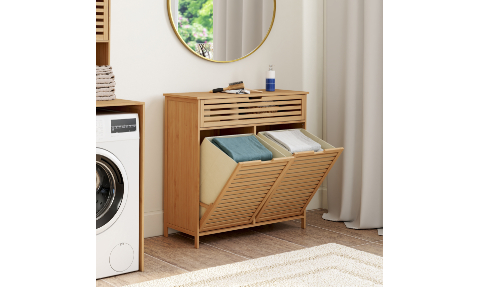 Meuble salle de bain Maya 2 paniers à linge bambou