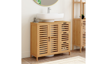 Meuble sous vasque Maya bambou placards et tiroirs