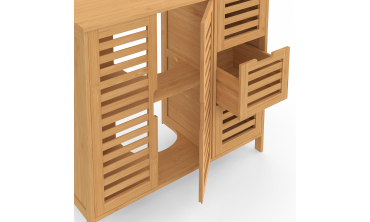 Meuble sous vasque Maya bambou placards et tiroirs